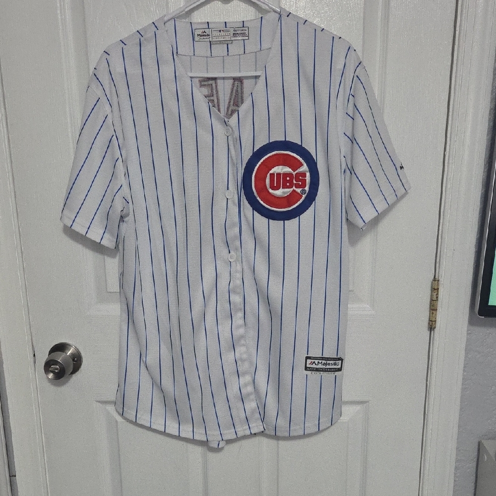 Majestic White and Blue Cubs Baseball Jersey